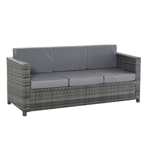 Outsunny Poly-Rattan Sofa mit Kissen 3-Sitzer Garten Loungesofa Metall Polyester Grau 185 x 70 x 80 cm