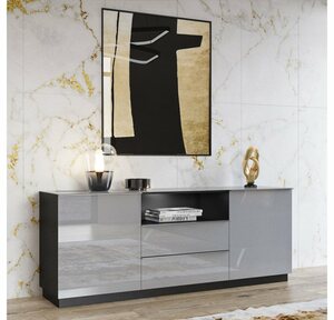 Lomadox Kommode »HOOVER-83«, Sideboard modern grau mit Beleuchtung und Glasfronten, B/H/T: ca. 180/71/48 cm