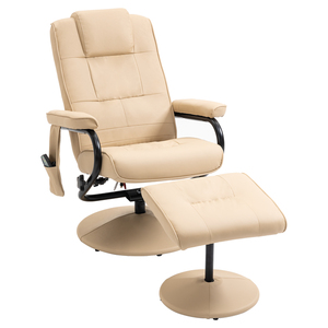 HOMCOM Massagesessel Relaxsessel Fernsehsessel TV Sessel mit Massagefunktion inkl. Hocker Kunstleder Cremeweiß 77 x 84 x 95 cm