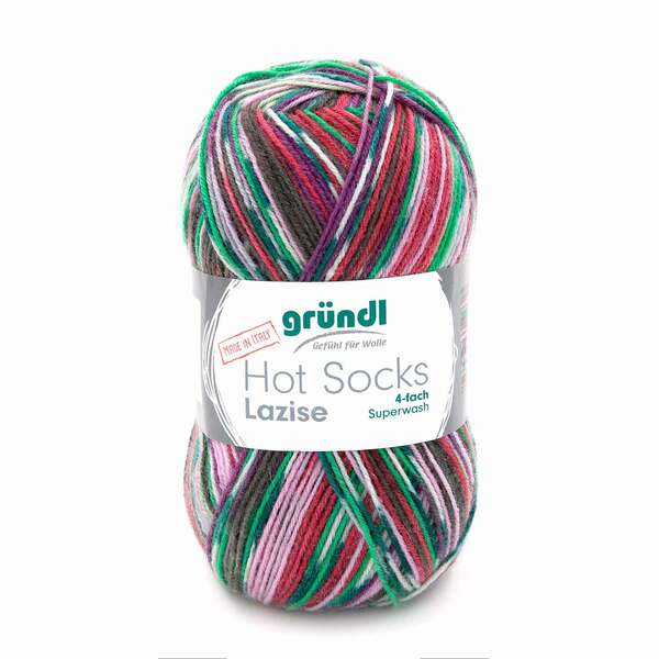 Bild 1 von Wolle "Hot Socks Lazise" 100 g tannengrün-burgund-apfelgrün-flieder-meliert