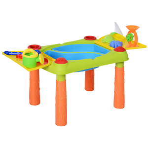 HOMCOM Kinder Sandspielzeug, Sandkastentisch mit 16-tlg. Zubehör, Spieltisch, Strandspielzeug, ab 3 Jahren, PP, 99,5 x 49 x 48 cm