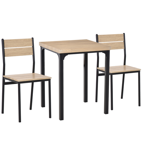 Bild 1 von HOMCOM 3-teilige Essgruppe Sitzgruppe Esstisch Set Holztisch MDF + Metall Naturholzmaserung + Schwarz mit 1 Tisch + 2 Stühlen
