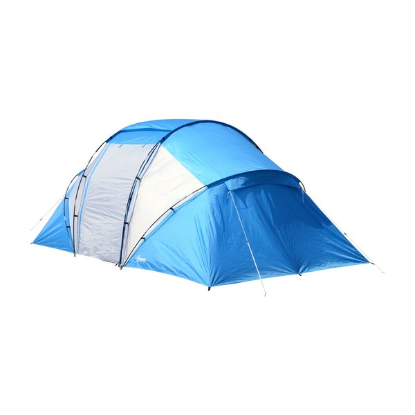 Bild 1 von Outsunny Tunnelzelt mit 2 Schlafkabinen blau, weiß 460 x 230 x 195 cm (LxBxH)   Campingzelt Familienzelt Gruppen-zelt Iglu-Zelt