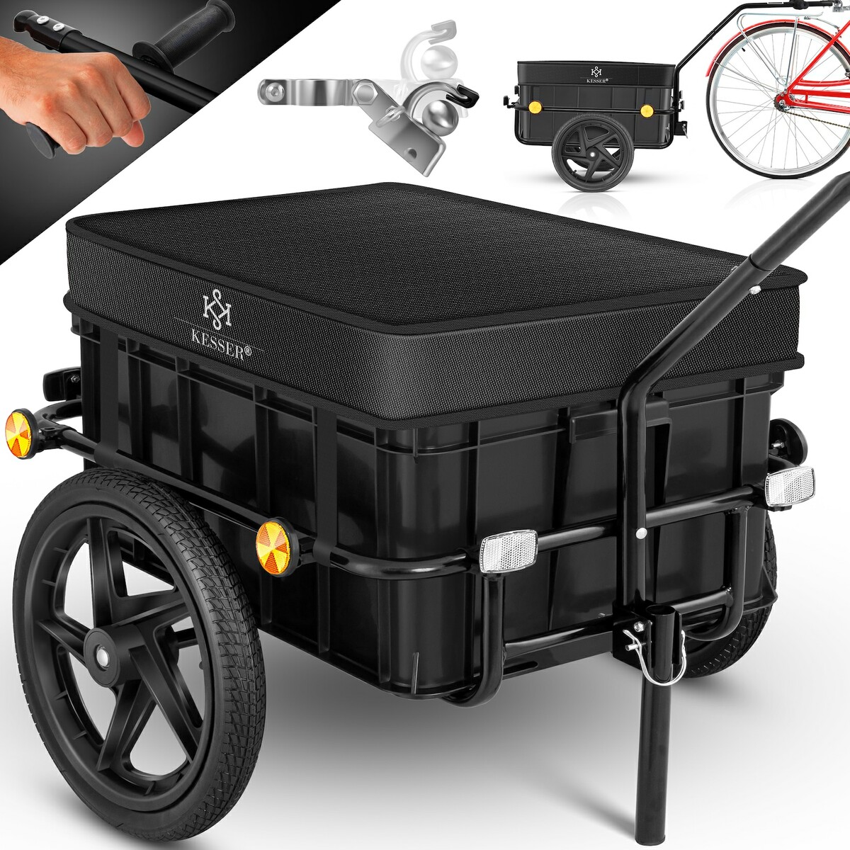 Bild 1 von KESSER® Fahrradanhänger Lastenanhänger Handwagen mit Kupplung Hochdeichsel für Fahrrad Transportanhänger Transportbox mit 70 Liter Volumen Max. 60kg  für Fahrräder mit 26'' - 28''... Schwarz