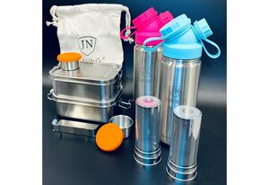 JN JuNiki´s Lunchbox »Premium-Schüler-Set aus Edelstahl«, Edelstahl, 2er-Spar-Set: Je 2x JuNiki´s® Lunchbox + Trinkflasche isoliert 550ml + Teefilter