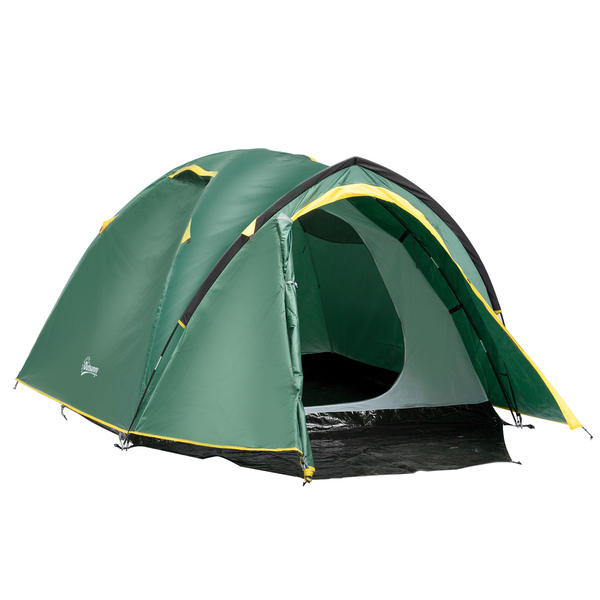 Bild 1 von Outsunny Zelt für 2-3 Personen 190T Campingzelt mit Heringen Kuppelzelt Glasfaser Polyester Grün+Gelb 325 x 183 x 130 cm