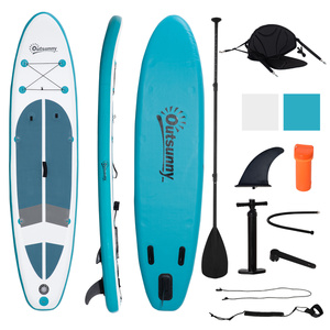 Outsunny Aufblasbares Surfbrett 320 cm Surfboard Stand Up Board aufblasbar SUP Board Set mit verstellbares Paddel faltbar EVA Rutschfest  Weiß+Blau