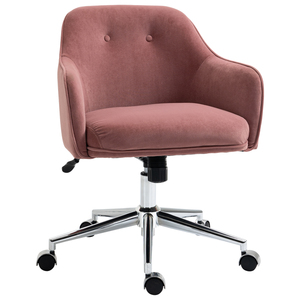 Vinsetto höhenverstellbarer Bürostuhl mit Wippenfunktion ergonomisch 360°-Drehräder Samt-Touch-Polyester Nylon Altrosa 61 x 59 x 80,5-90,5 cm