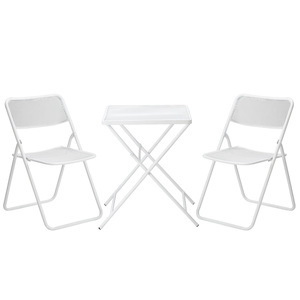 Outsunny Garten 3-teiliges Bistro-Set Gartenset Garnitur 1 Tisch+2 faltbare Stühle für Terrasse Balkon Metall Weiß