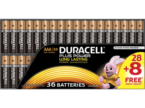 Bild 1 von DURACELL Plus Power AAA (Micro) Batterien, Alkaline, 1.5 Volt 36 Stück