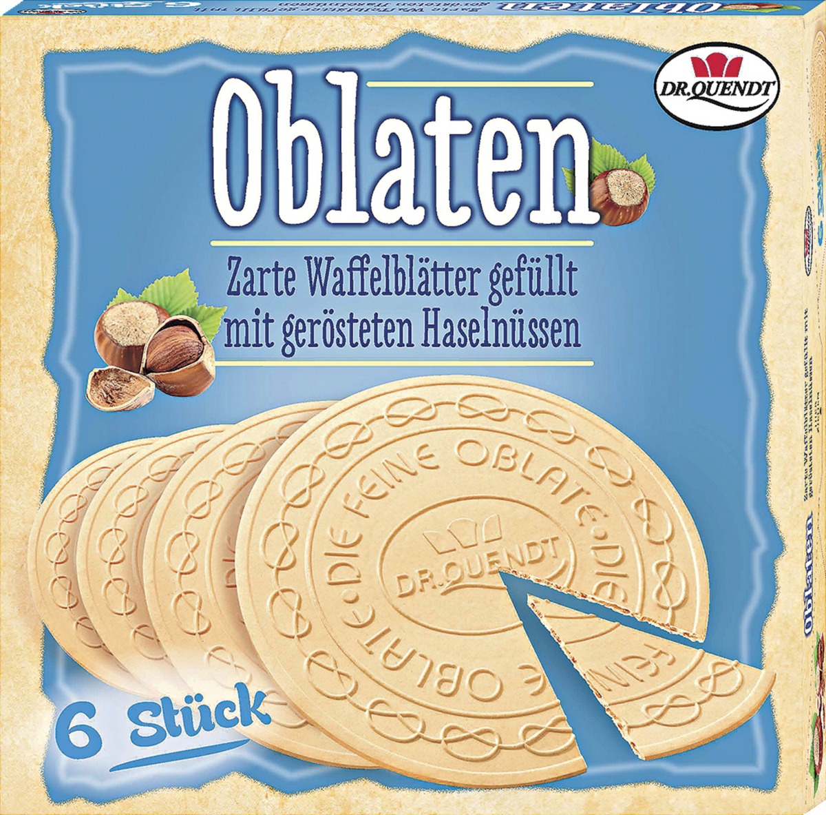 Bild 1 von Dr. Quendt Zarte Waffelblätter gefüllt mit gerösteten Haselnüssen, 6 Stück, 150 g