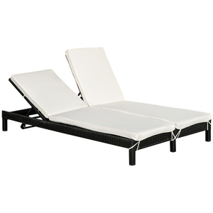 Outsunny Polyrattan Doppelliege Sonnenliege Gartenliege für 2 Personen Relaxliege Luxus Lounge 5-stufige Rückenlehne Metall PE Rattan 196x120x28 cm