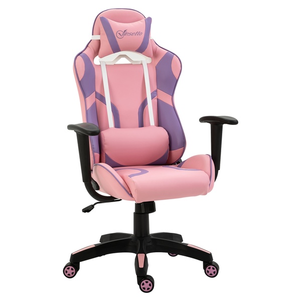 Bild 1 von Vinsetto Ergonomischer Gaming Stuhl Bürostuhl Drehstuhl Verstellbares Massage Lendenkissen Höhenverstellbar Rosa&Violett 69x56x125,5 cm