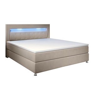 Juskys Boxspringbett Vancouver 120x200 cm - Bett mit LED, Topper & Federkern-Matratze – Stoff Beige
