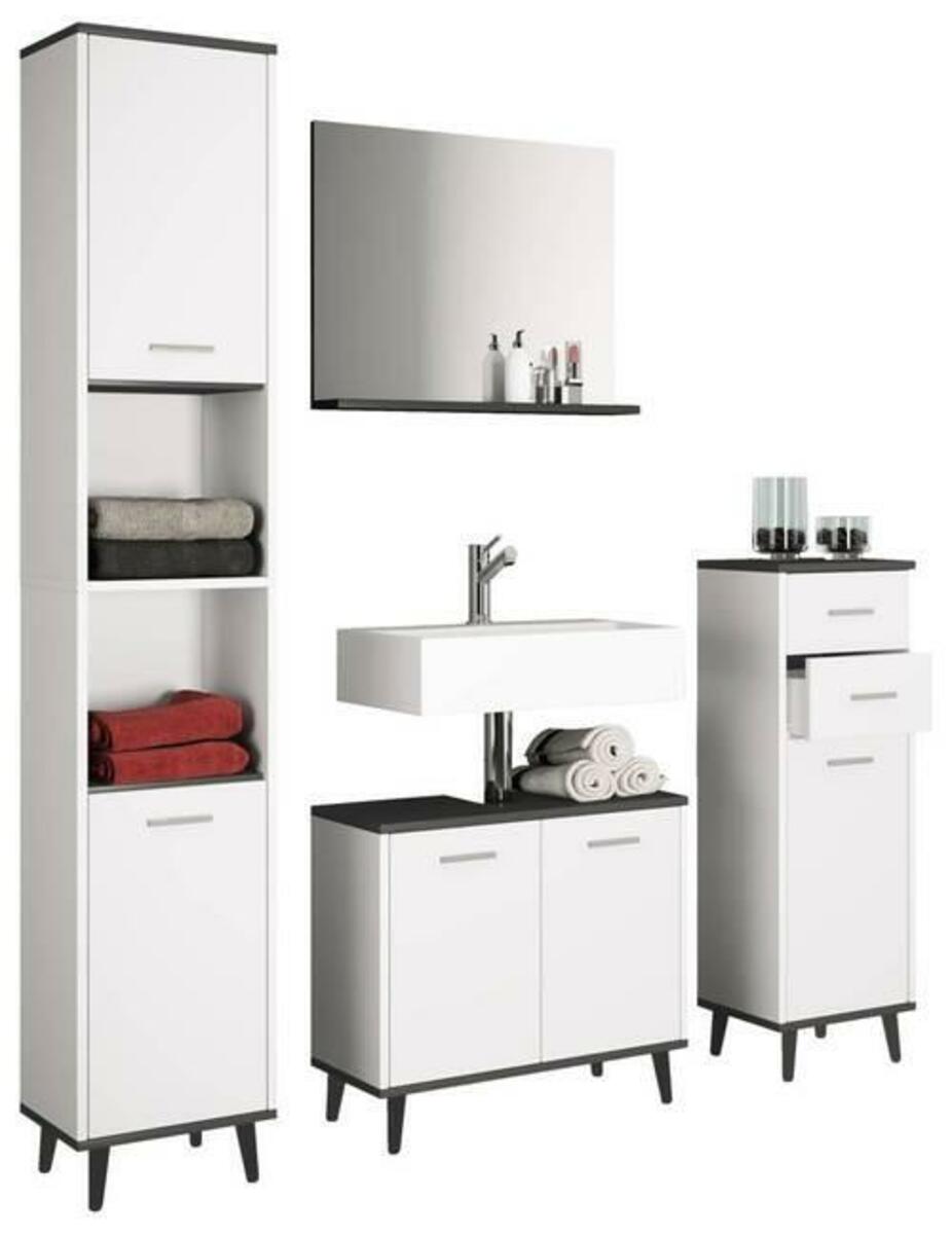 Bild 1 von Badmöbel-Set 4-tlg. 'Landos', B: 124 cm Anthrazit/Weiß, Anthrazit, Weiß