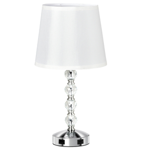 HOMCOM Nachttischlampe Kristall Tischlampe mit Schalter Touch Stoffschirm Tischleuchte E27-Fassung für Wohnzimmer Schlafzimmer Weiß+Silber Ø23 x 45 cm