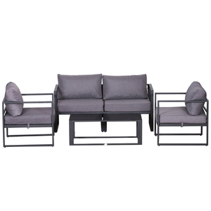 Outsunny Vierteiliges Gartenmöbel Set, Sitzgruppe, Sofa mit Sitzkissen, Tisch mit Stauraum, Polyester, Grau, 138 x 69 x 63 cm