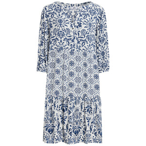 Damen Kleid mit floralem Muster WEISS / DUNKELBLAU