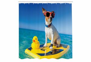 Abakuhaus Duschvorhang »Moderner Digitaldruck mit 12 Haken auf Stoff Wasser Resistent« Breite 175 cm, Höhe 180 cm, Badeente Hund Ente Surfen