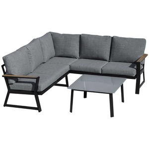Outsunny 3-teiliges Gartenmöbel-Set mit Beistelltisch Balkonmöbel Set Sofa mit Kissen L-Form Outdoor Aluminium Grau