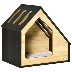 Pawhut Hundehütte aus Holz Indoor Hundeschlafplatz mit Kissen Hundehaus Hundehöhle mit schrägem Dach für kleine und mittelgroße Hunde bis 8 kg