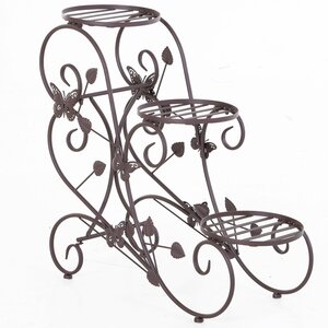 Outsunny Pflanzenregal, Dreistufiger Blumenstand, Blumentreppe im französischem Stil, Pflanzenstand, Metall, Bronze, 75 x 28 x 66 cm