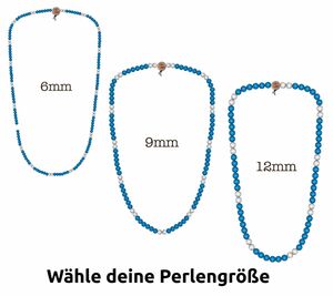 WOOD FELLAS Mode-Schmuck schöne Holz-Kette Deluxe Pearl Necklace Hellblau/Weiß