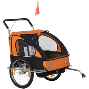 HOMCOM Kinderanhänger Fahrradanhänger Kinder Radanhänger für 2 Kinder mit Fahne Regenschutz atmungsaktiv Stahl Orange 142 x 85 x 105 cm