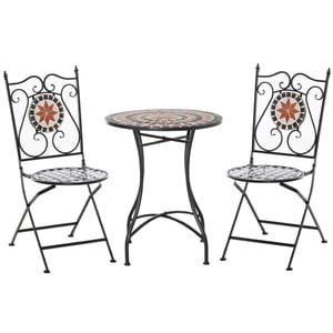 Outsunny Garten Sitzgruppe 3-teilige Mosaiktisch Essgruppe Gartenmöbel-Set 1 Tisch+2 faltbare Stühle Terrasse Metall Mehrfarbing