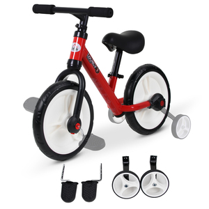HOMCOM Laufrad Lauflernrad Kinderfahrrad Kinderrad für Kinder 2-5 Jahre mit Stützrädern Pedalen verstellbare Sitzhöhe PP+Metall Rot 85 x 36 x 54 cm