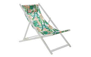 Strandstuhl 250.002375, Bezug in grün mit floralem Muster, Gestell aus Aluminium in weiß, inklusive Kissen