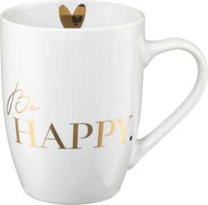 BOLTZE Kaffeebecher "Be Happy", weiß/gold