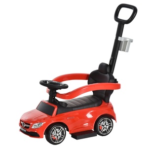HOMCOM Rutschauto Rutscher Kinderauto von Mercedes Benz Kinderfahrzeug Schub- und Haltestange mit Rückenlehne / Schutzbügel, Lauflernhilfe für Babys 