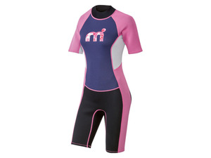 Damen Neoprenanzug, kurz, mit Reißverschluss am Rücken, schwarz/lila/pink