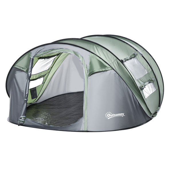 Bild 1 von Outsunny Zelt für 4-5 Personen Campingzelt mit Heringen Kuppelzelt Polyester B3 Gitter Glasfaser Dunkelgrün+Grau 263,5 x 220 x 123 cm