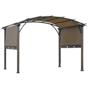 Outsunny Pavillon Pergola mit einstellbarem Stoffdach UV+50 Überdachung Wasserfest Sonnenschutz Texteline Stahl Kaffee+Braun 3,45 x 3,45 x 2,5m