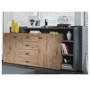 Lomadox Kommode »BEXLEY-83«, Sideboard mit Regal in Eiche Ribbeck Nb. mit Absetzungen in anthrazit, B/H/T: ca. 180/98/37 cm