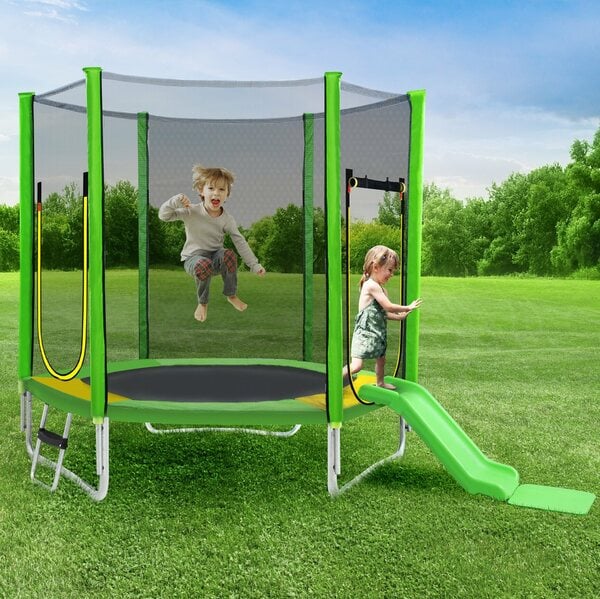 Bild 1 von Flieks Gartentrampolin, Ø 213,00 cm, 7 FT Gartentrampolin Outdoor-Trampolin mit Sicherheitsnetz und Rutsche, tragend 100 kg