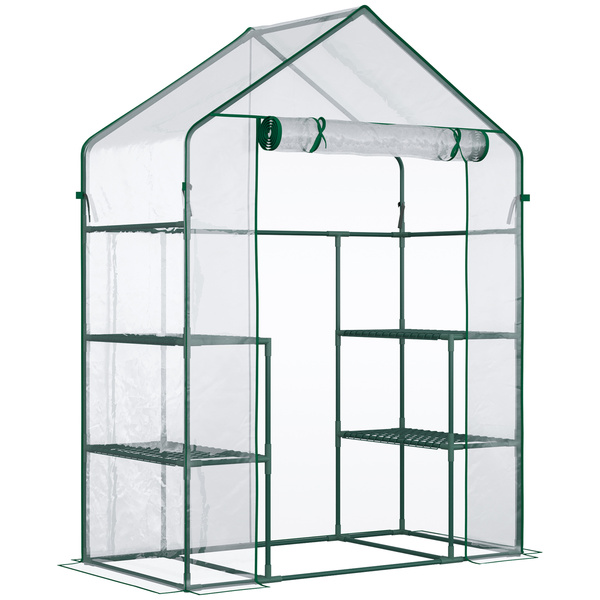 Bild 1 von Outsunny Foliengewächshaus begehbares Gartenhäuschen Tomatengewächshaus Treibhaus mit 6 Regalen Transparent Stahl PVC-Kunststoff 142 x 73 x 195 cm