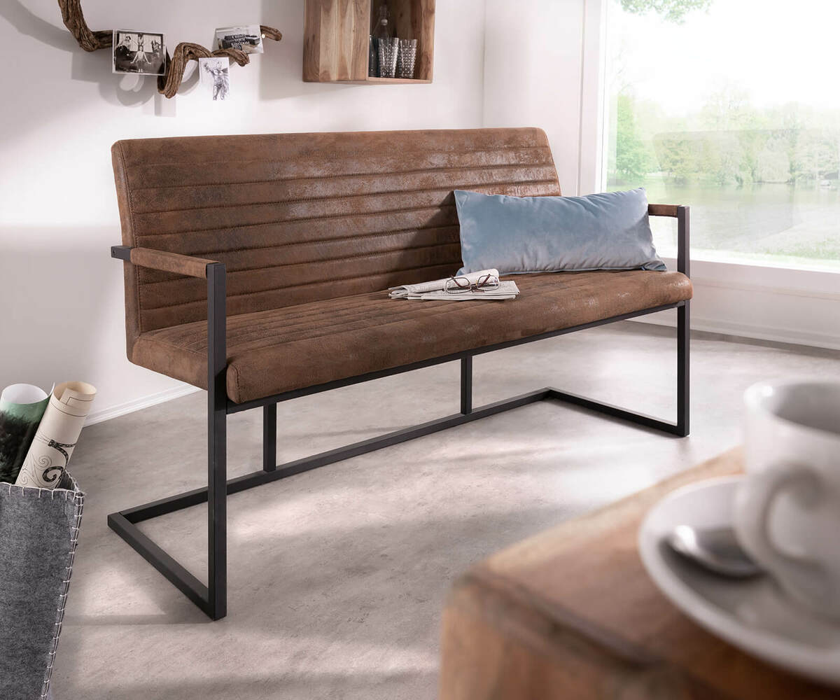 Bild 1 von Sitzbank Earnest Quersteppung 140 cm Braun Vintage mit Armlehne