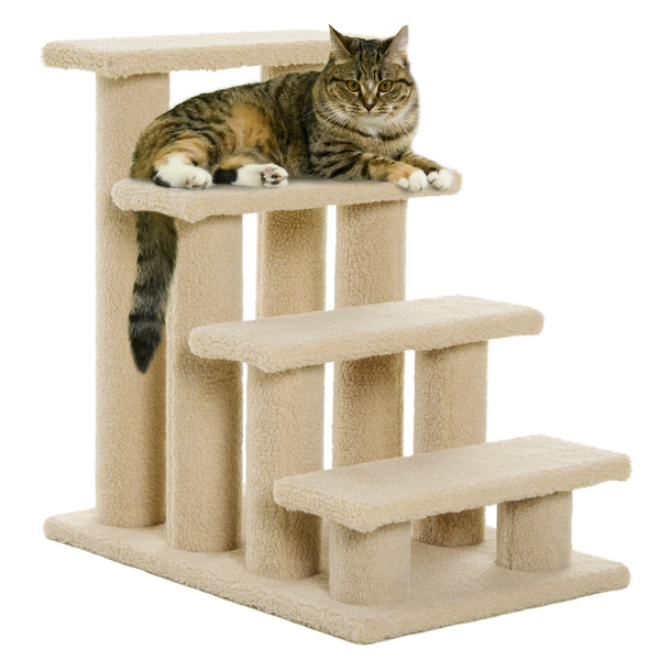 Bild 1 von PawHut Tiertreppe Katzentreppe Hundetreppe Treppe für Katze und Hunde 4 Stufen Beige 63,5x43x60cm