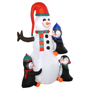 HOMCOM Weihnachten aufblasbarer Schneemann mit 3 Pinguinen LEDs Polyester 140 x 70 x 180 cm