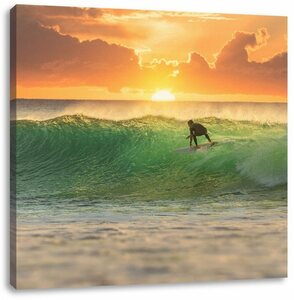 Pixxprint Leinwandbild »Surfen im Sonnenuntergang«, Wanddekoration (1 Stück), Leinwandbild fertig bespannt, inkl. Zackenaufhänger