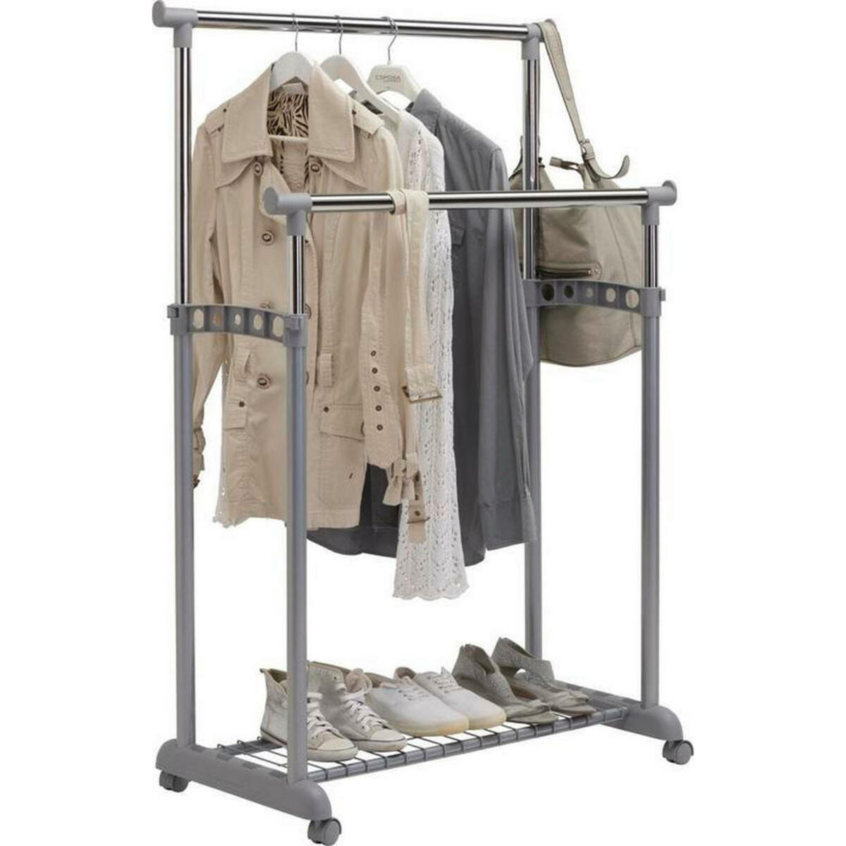 Bild 1 von Boxxx Kleiderwagen alufarben, chromfarben  , Elisa , Metall, Kunststoff , 85x100-178x43 cm , pulverbeschichtet, verchromt,matt , Schuhablage , 000109000201