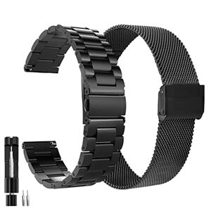 VIGOSS Metall Uhrenarmband 20mm Kompatible Für Samsung Galaxy Watch 4 40 mm 44 mm/Watch 4 Classic 42 mm 46 mm/Watch 3 41mm/Active 2 40mm 44mm,2er Schwarz Solide/Mesh Edelstahl Smartwatch Armband