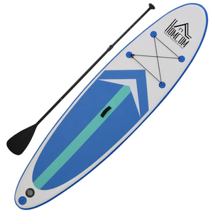 HOMCOM Aufblasbares Surfbrett Surfboard Stand Up Board mit Paddel Rutschfest Inkl. Ausrüstung PVC EVA Blau+Weiß 320 x 80 x 15 cm