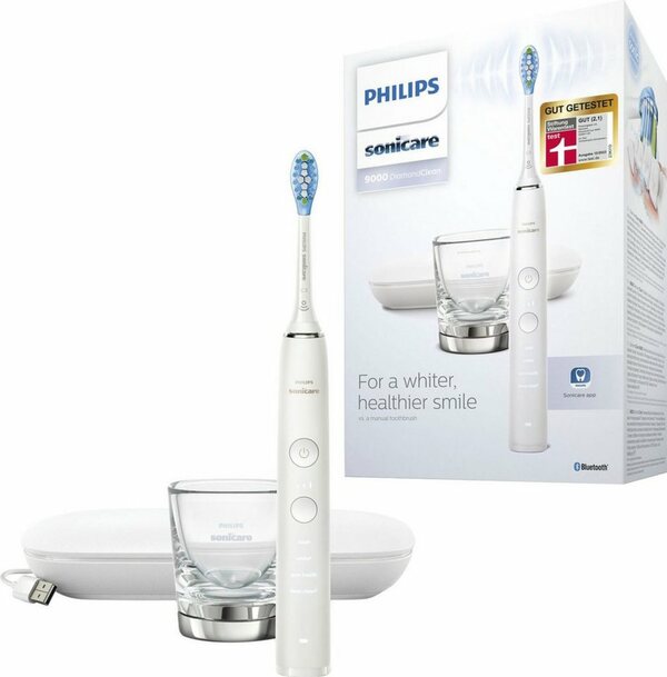 Bild 1 von Philips Sonicare Elektrische Zahnbürste DiamondClean 9000 HX9911, Aufsteckbürsten: 1 St., mit Schalltechnologie, Ladeglass, USB-Reiseetui