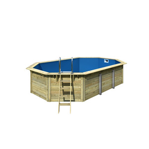 Karibu Massivholzpool 'Modell Pool X4' natur 558 x 347 x 124 cm, Poolfolie blau