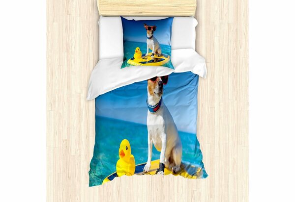 Bild 1 von Bettwäsche »Milbensicher Allergiker geeignet mit Kissenbezug«, Abakuhaus, Badeente Hund Ente Surfen