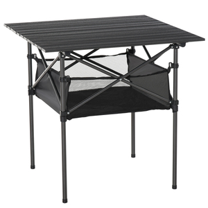 Outsunny Campingtisch Falttisch Klapptisch Picknicktisch für Camping faltbar tragbar Leichtbau mit Netztasche Aluminium Schwarz 70 x 70 x 69 cm